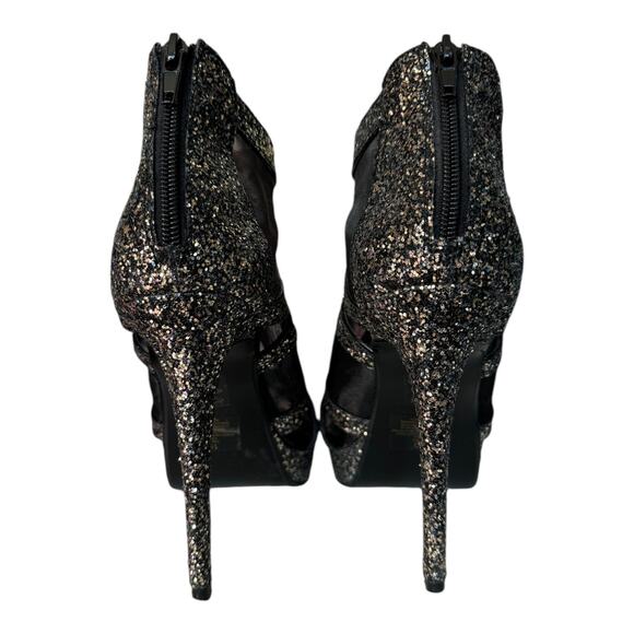 Express Gold & Silver 5” Platform stiletto heels mesh sides back zipper size 10 - Picture 9 of 12